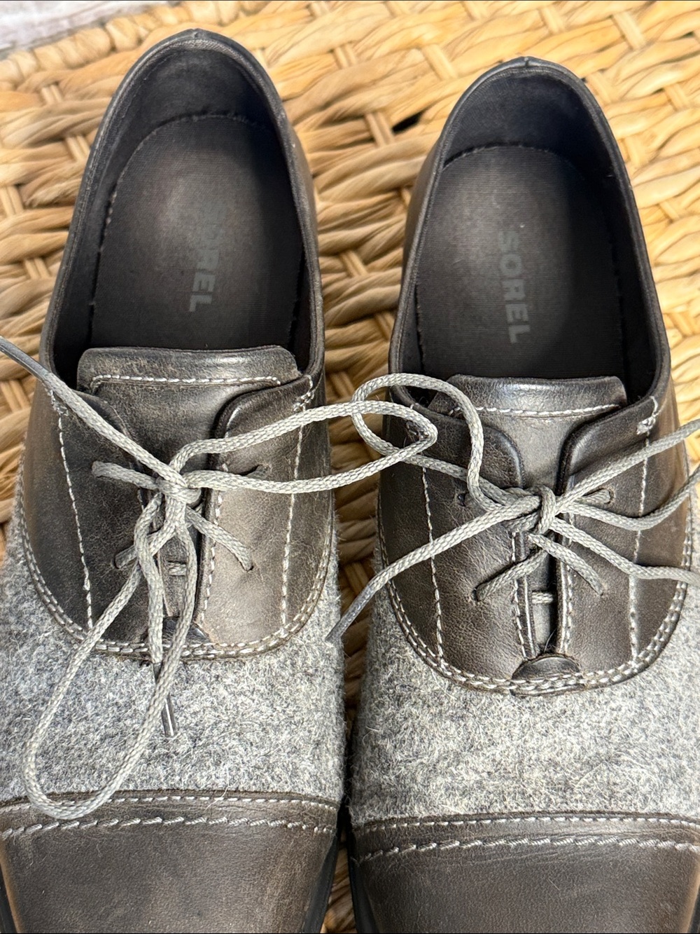 Sorel Major Oxford distressed brown Leather & gray Wool - Picture 5 of 13